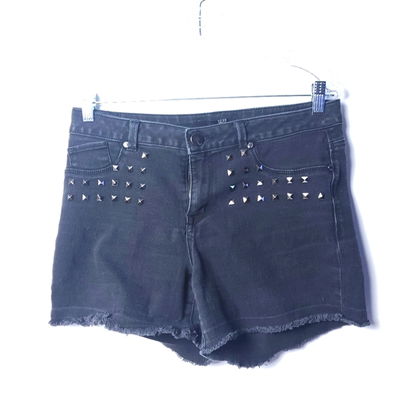 1822 Black Denim Shorts with Studs - Picture 1 of 7